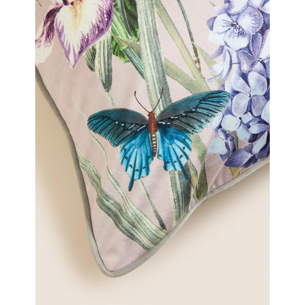 M&S Bird Floral Embellished Cushion - Green Mix, Green Mix – image 3