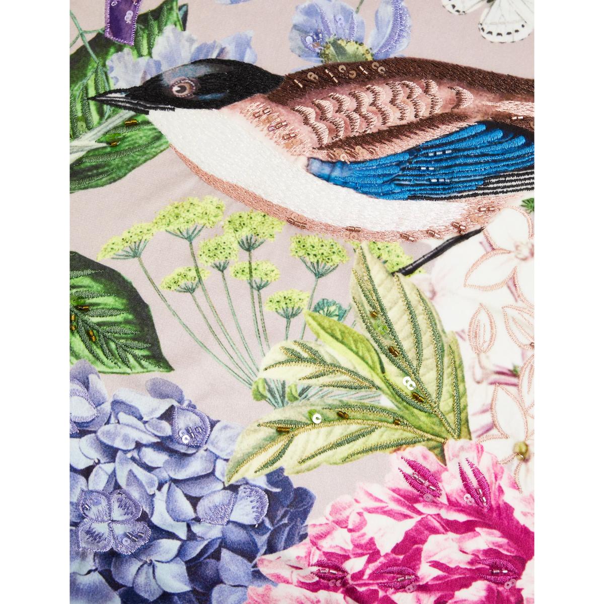 M&S Bird Floral Embellished Cushion - Green Mix, Green Mix – image 5