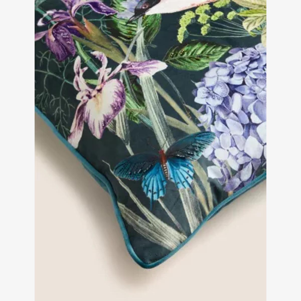 M&S Bird Floral Embellished Cushion - Green Mix, Green Mix – image 1
