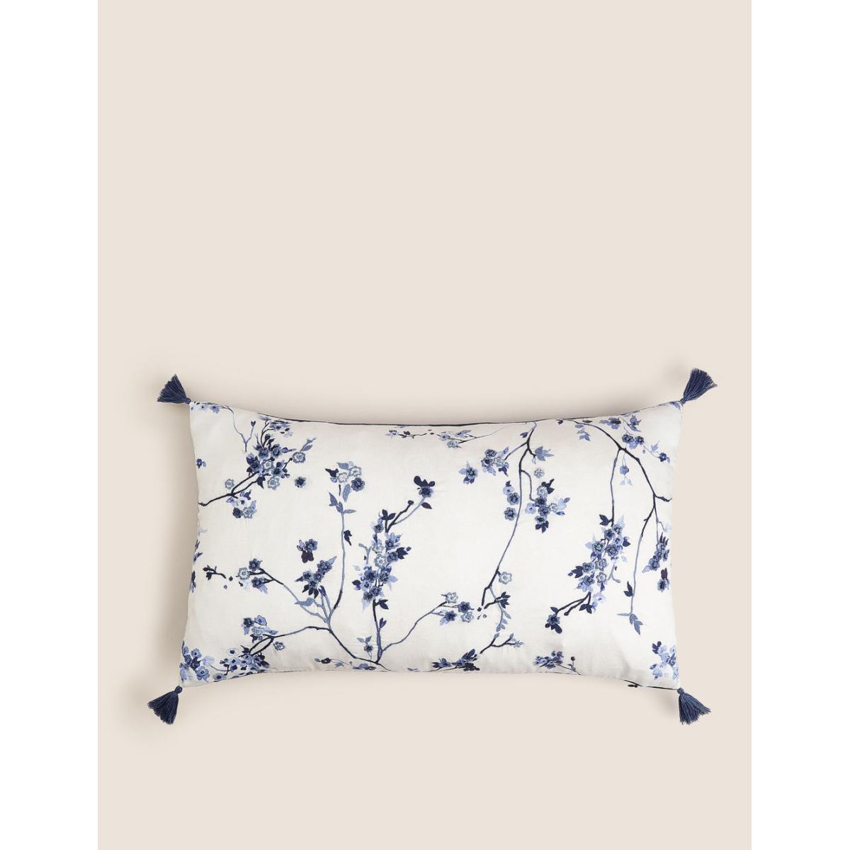 M&S Trailing Cherry Blossom Bolster Cushion - Sage, Sage,Blue Mix – image 4