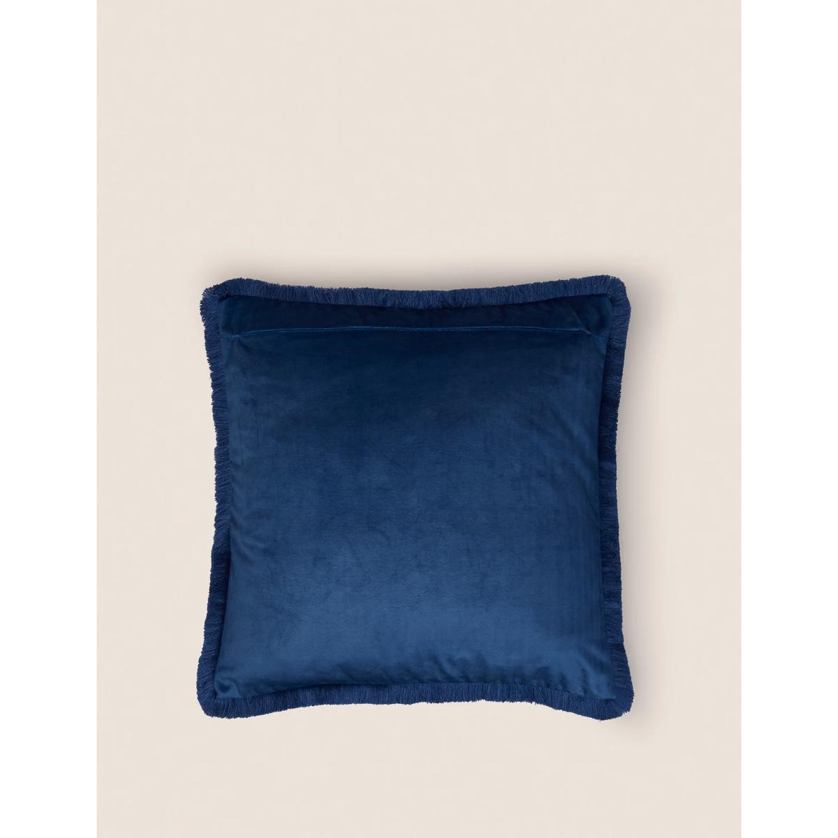 M&S Velvet Floral Fringed Cushion - Blue Mix, Blue Mix – image 3