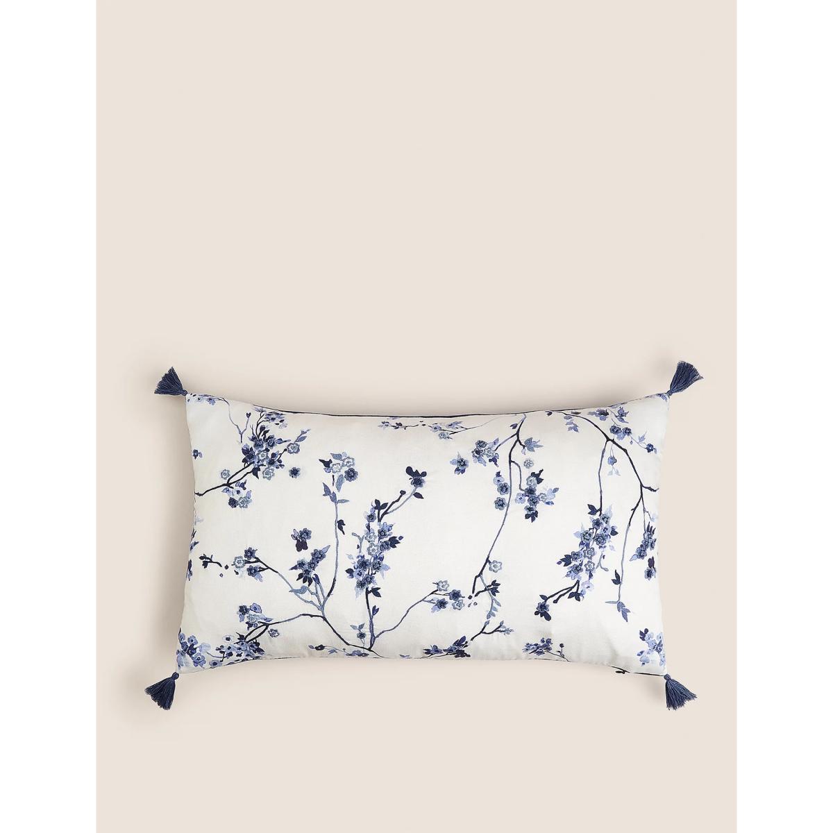 M&S Pure Cotton Trailing Cherry Blossom Bolster Cushion - Blue Mix, Blue Mix – image 3
