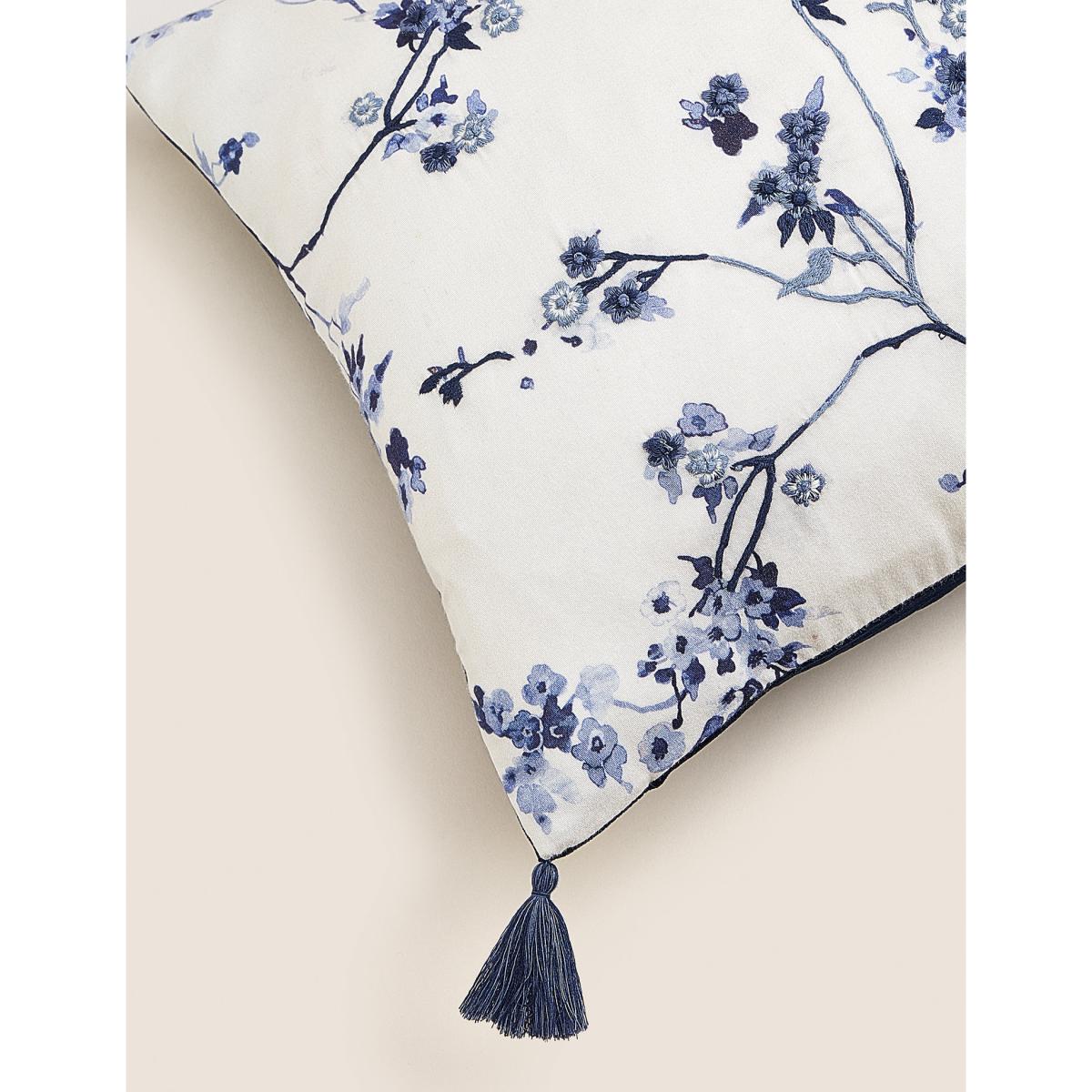 M&S Pure Cotton Trailing Cherry Blossom Bolster Cushion - Blue Mix, Blue Mix – image 4