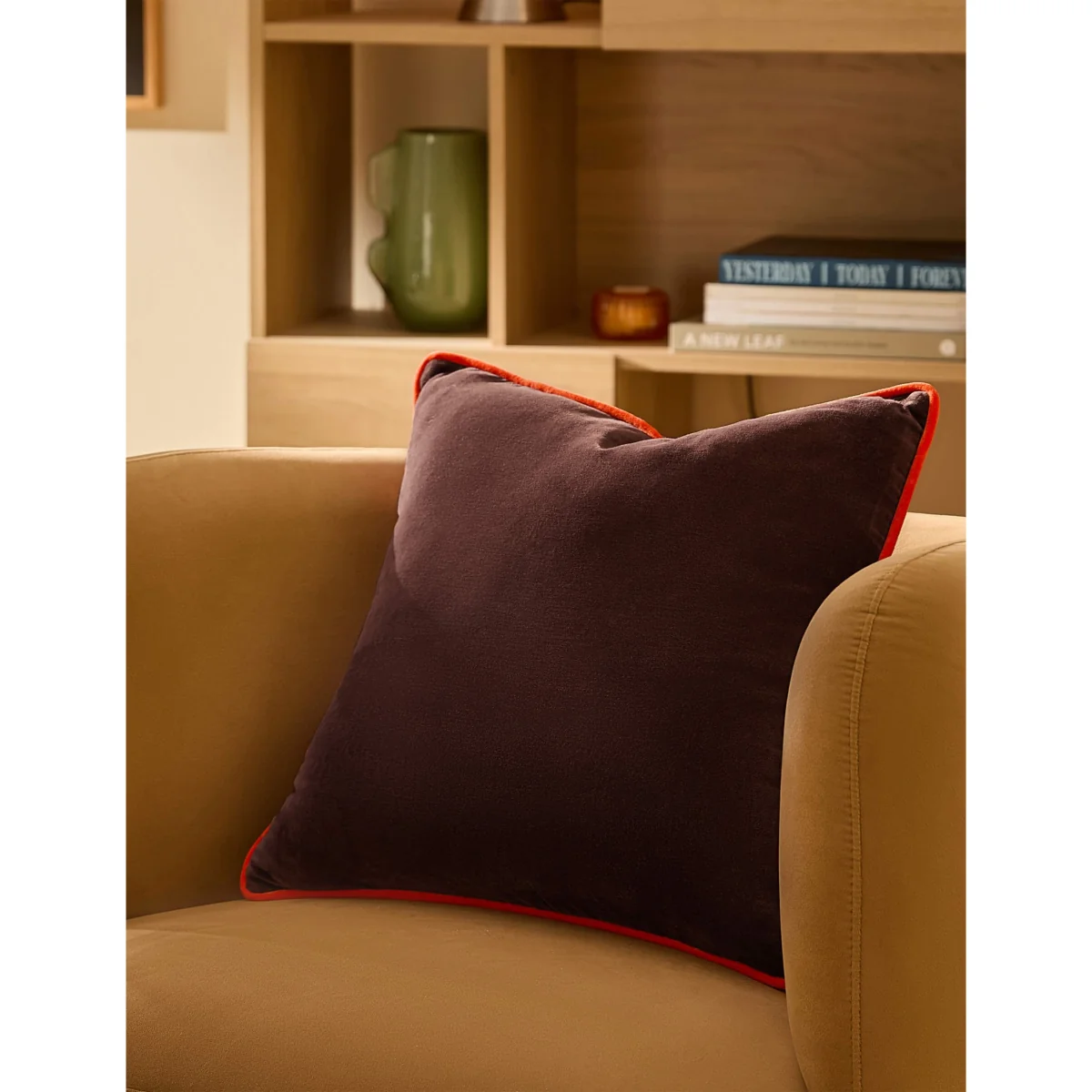 MADE Bailey Brushed Cotton Velvet Piped Cushion Brown Mix – image 2
