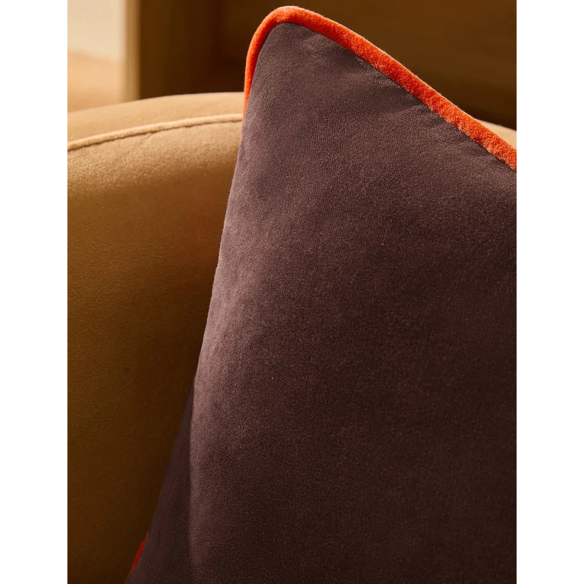 MADE Bailey Brushed Cotton Velvet Piped Cushion Brown Mix – image 4