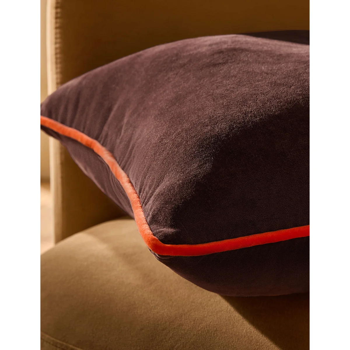 MADE Bailey Brushed Cotton Velvet Piped Cushion Brown Mix – image 5