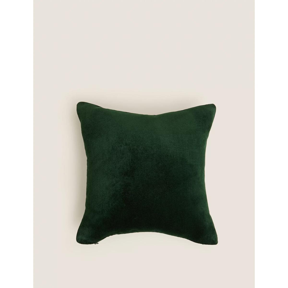 M&S Pure Cotton Velvet Embroidered Palm Cushion - Dark Green, Dark Green – image 3
