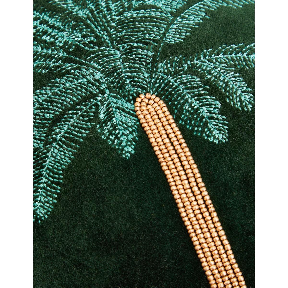 M&S Pure Cotton Velvet Embroidered Palm Cushion - Dark Green, Dark Green – image 4