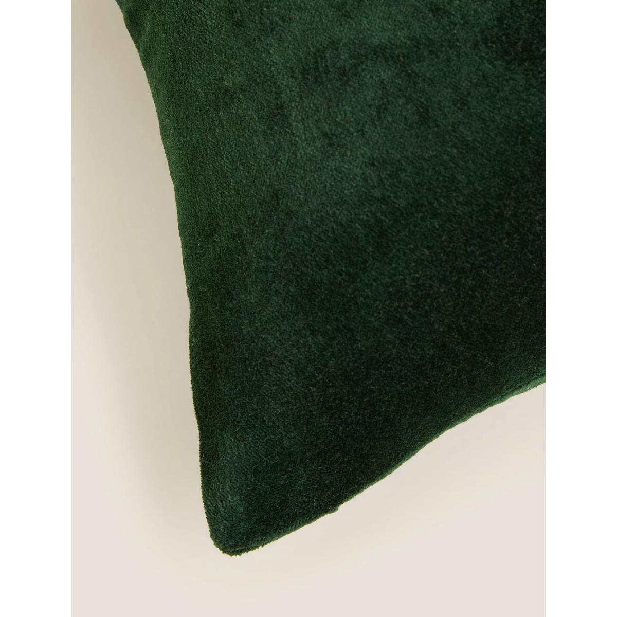 M&S Pure Cotton Velvet Embroidered Palm Cushion - Dark Green, Dark Green – image 5