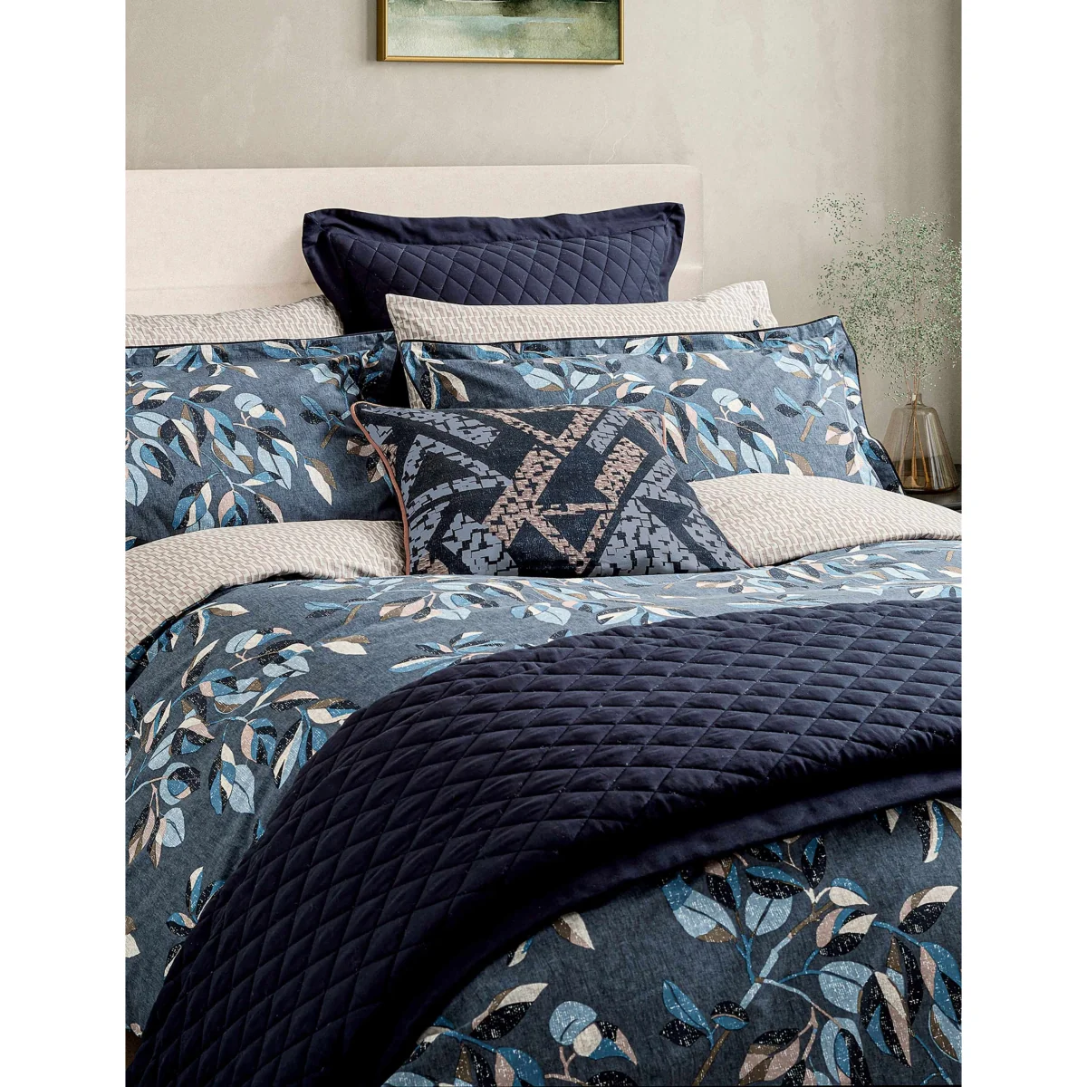 Bedeck of Belfast Pure Cotton Textured Geometric Cushion Navy Mix – image 3