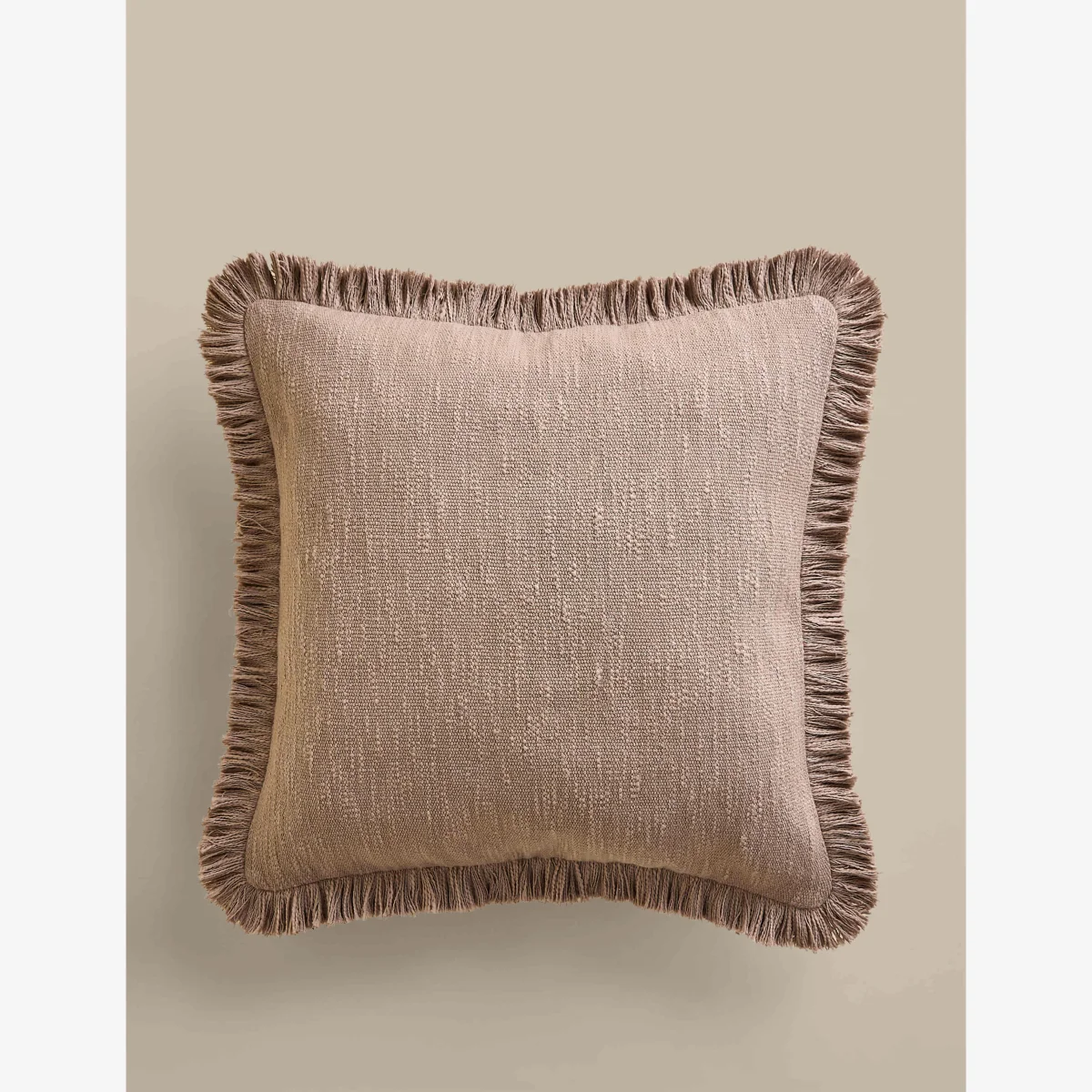 M&S Pure Cotton Textured Fringe Cushion Putty – image 1