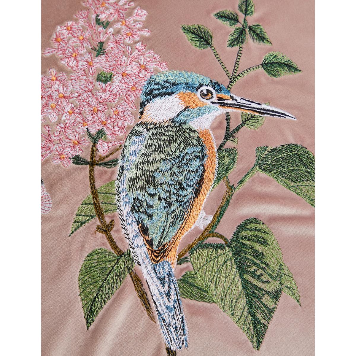 M&S Velvet Floral Bird Embroidered Cushion - Forest Green, Forest Green,Pink Mix – image 5