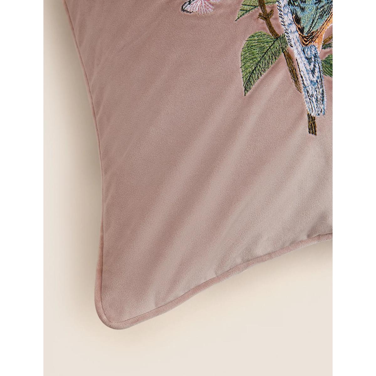 M&S Velvet Floral Bird Embroidered Cushion - Forest Green, Forest Green,Pink Mix – image 6