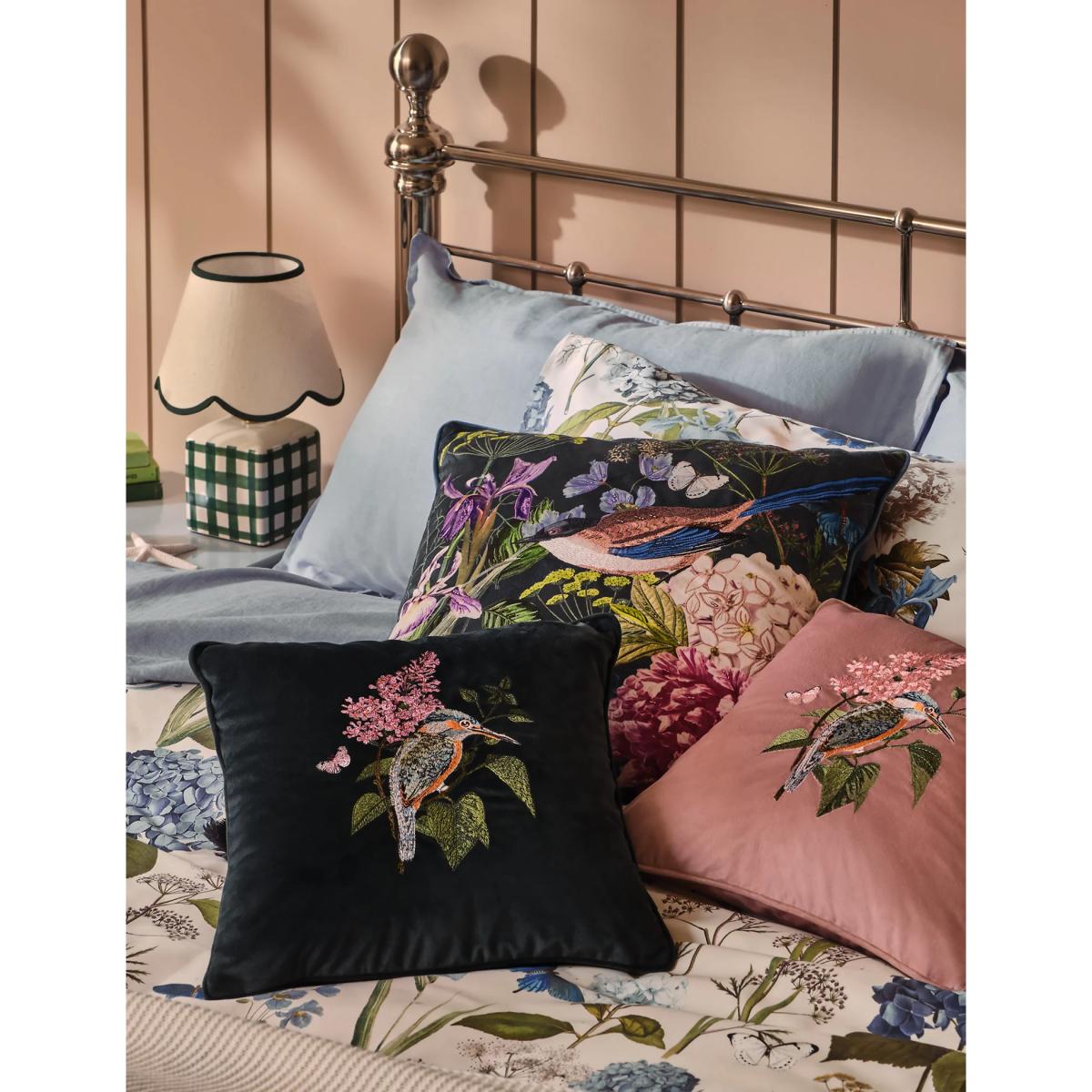 M&S Velvet Floral Bird Embroidered Cushion - Forest Green, Forest Green,Pink Mix – image 7