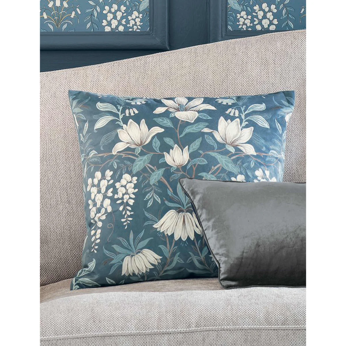 Laura Ashley Velvet Parterre Cushion Green Mix – image 2
