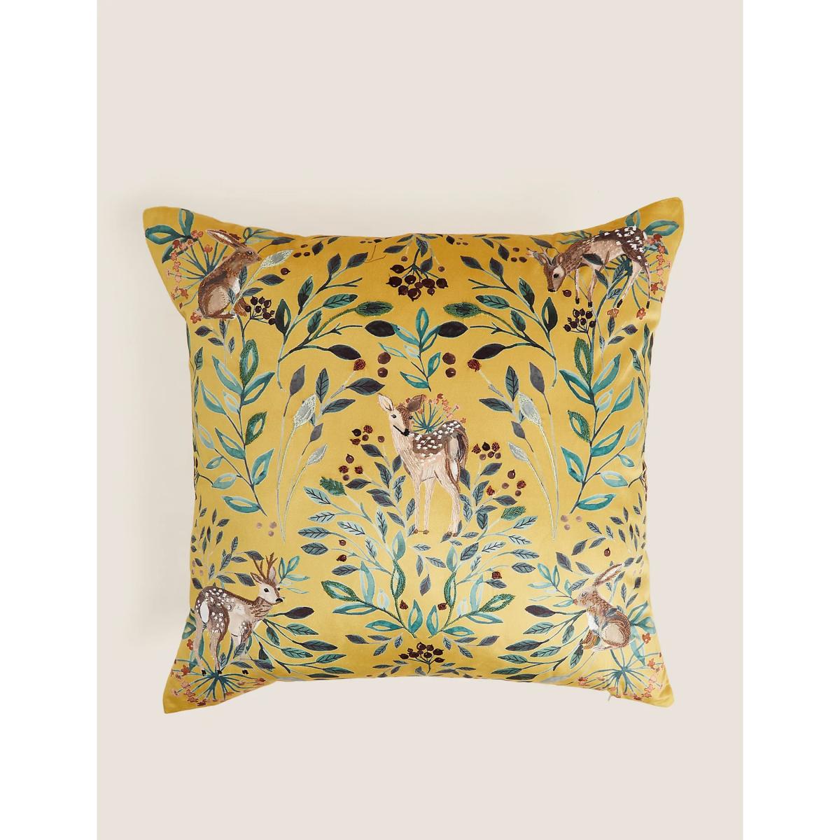 M&S  Velvet Deer Embroidered Cushion - Ochre, Ochre – image 4