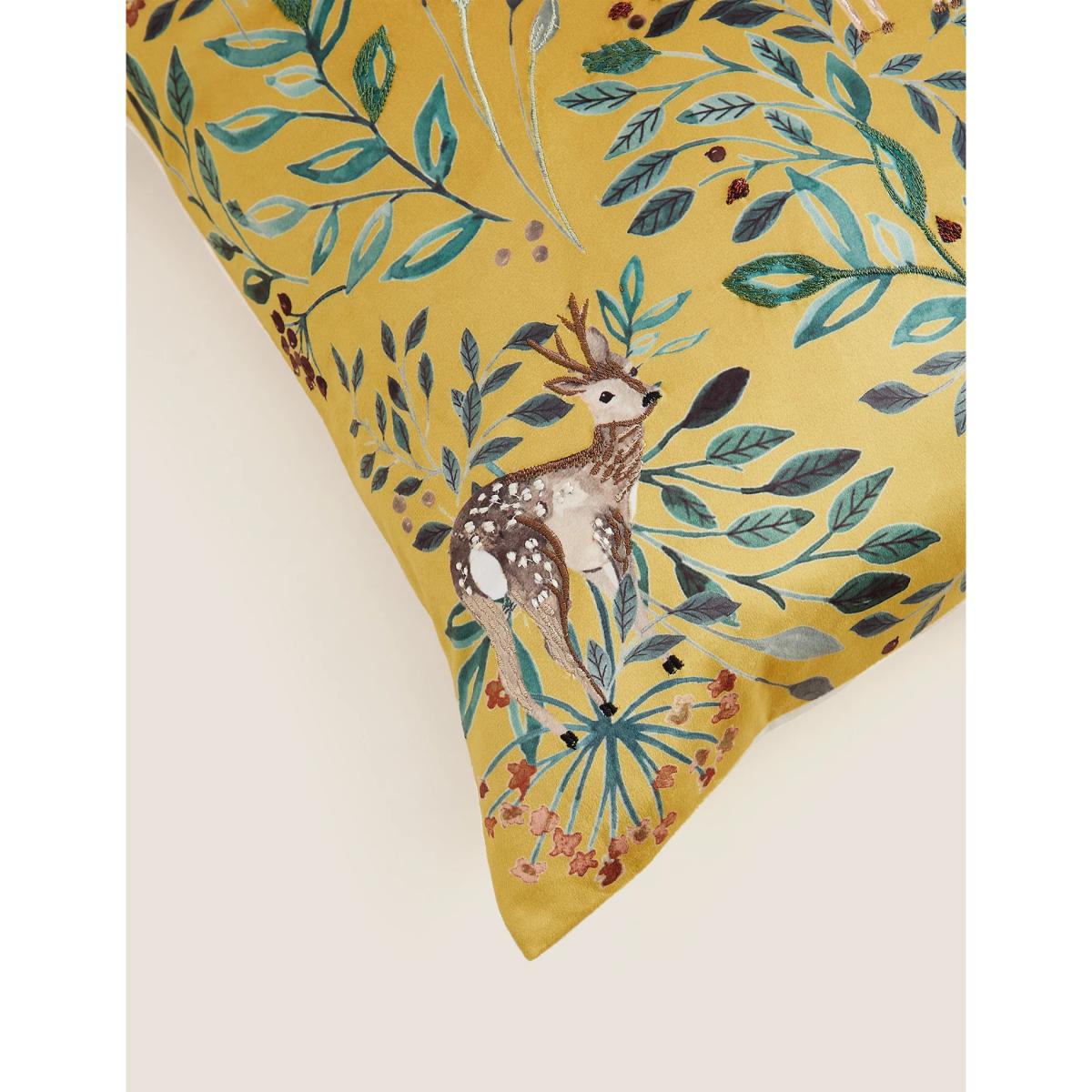 M&S  Velvet Deer Embroidered Cushion - Ochre, Ochre – image 5