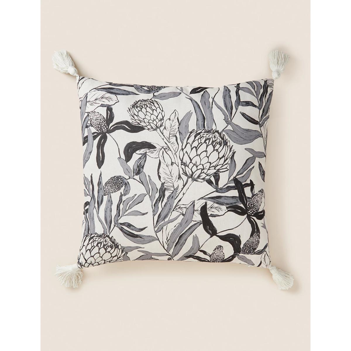 M&S Cotton Blend Protea Flower Tasselled Cushion - Ecru Mix, Ecru Mix – image 3