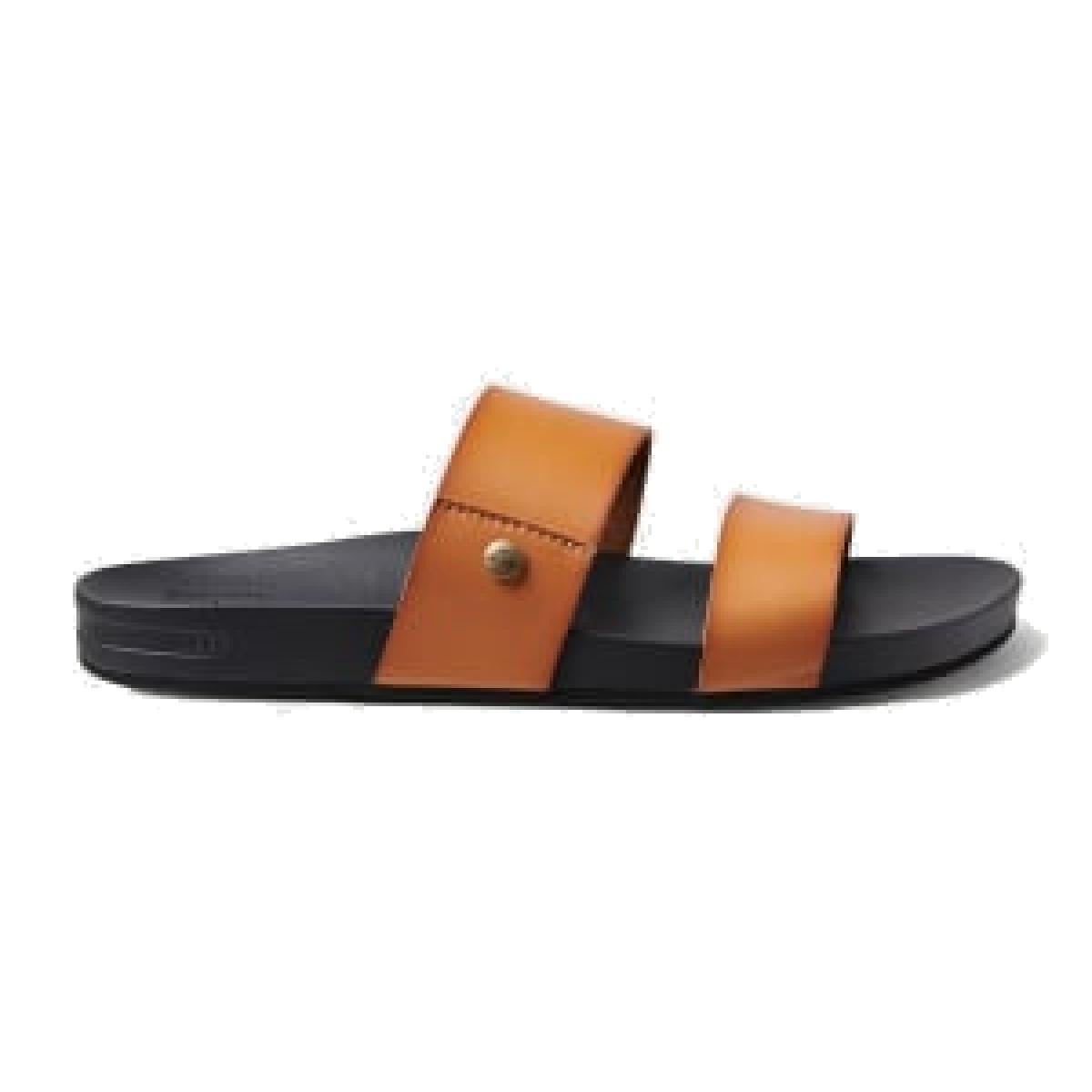 Reef Womens Cushion Vista Metallic Flat Sliders - 5 - Dark Tan, Dark Tan,Tan,Gold