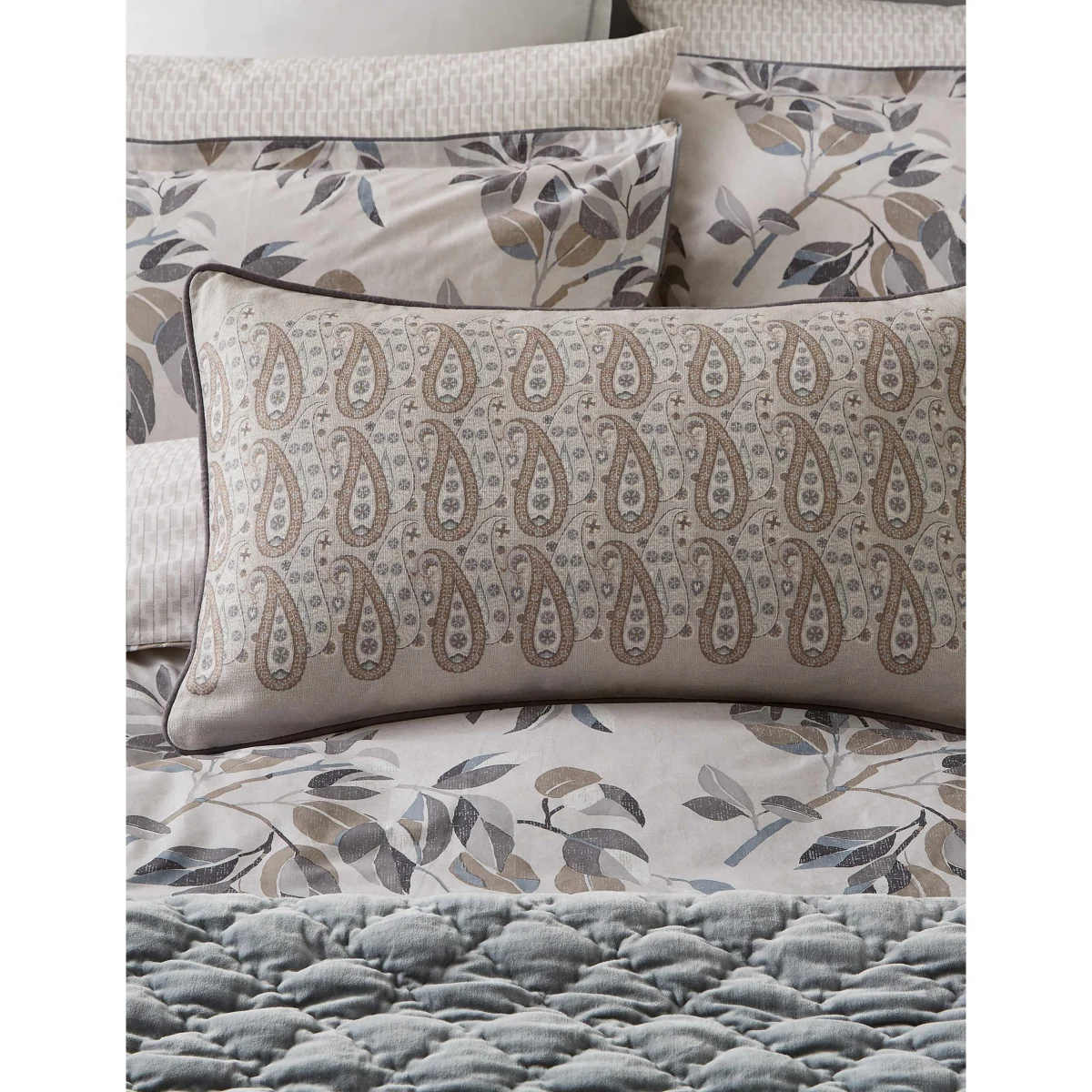 Bedeck of Belfast Pure Cotton Paisley Rectangular Cushion Grey Mix – image 3