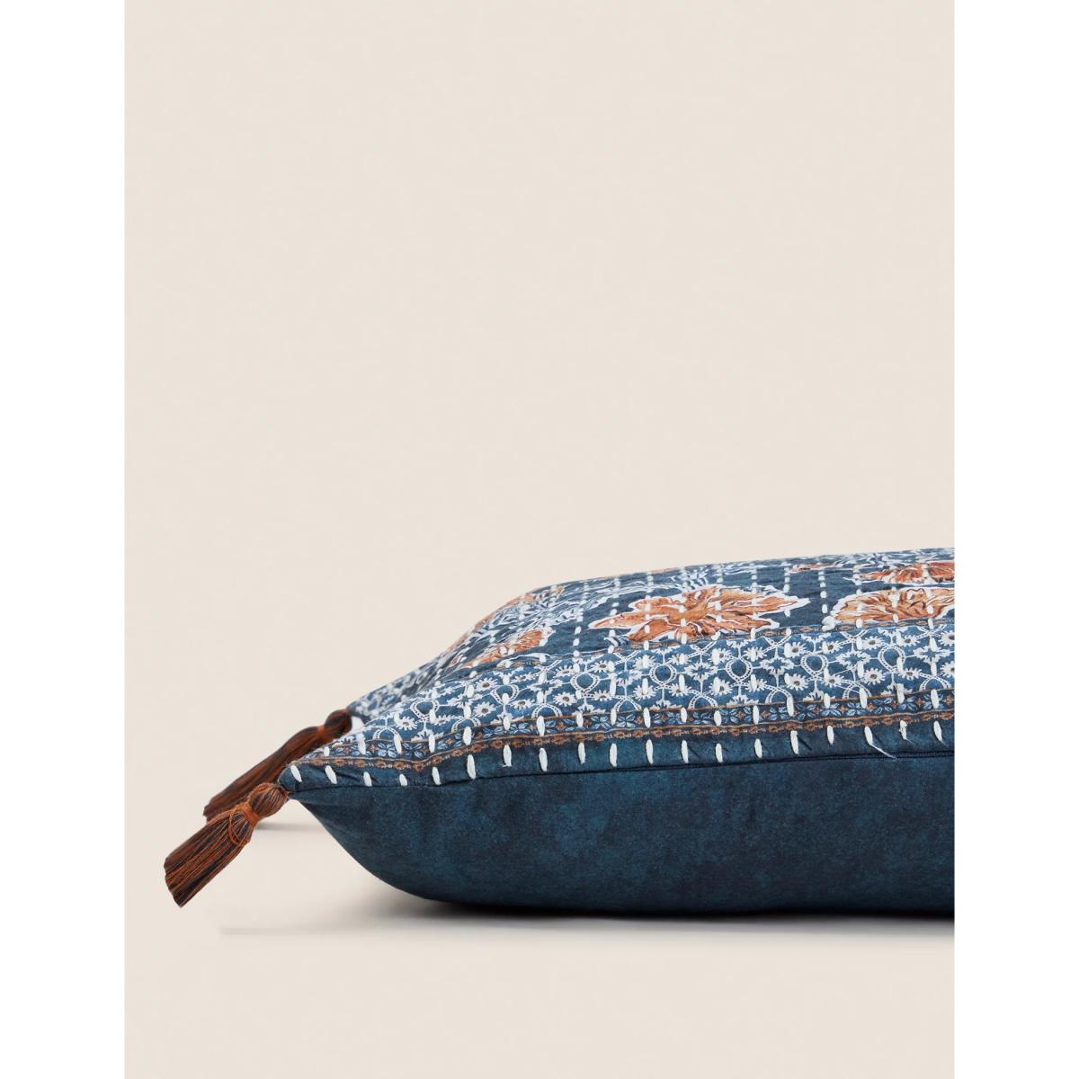 M&S X Fired Earth Seville Carmona Pure Cotton Bolster Cushion - Navy Mix, Navy Mix – image 2