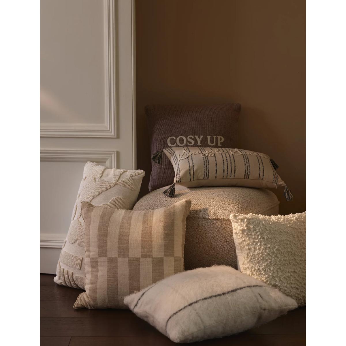M&S Faux Mohair Checked Cushion - Cream Mix, Cream Mix – image 4