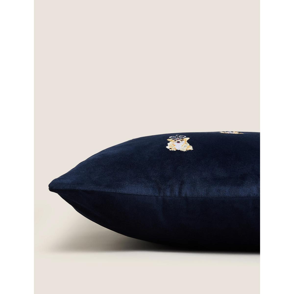 M&S  Velvet Embroidered Corgi Jubilee Cushion - Navy, Navy – image 3