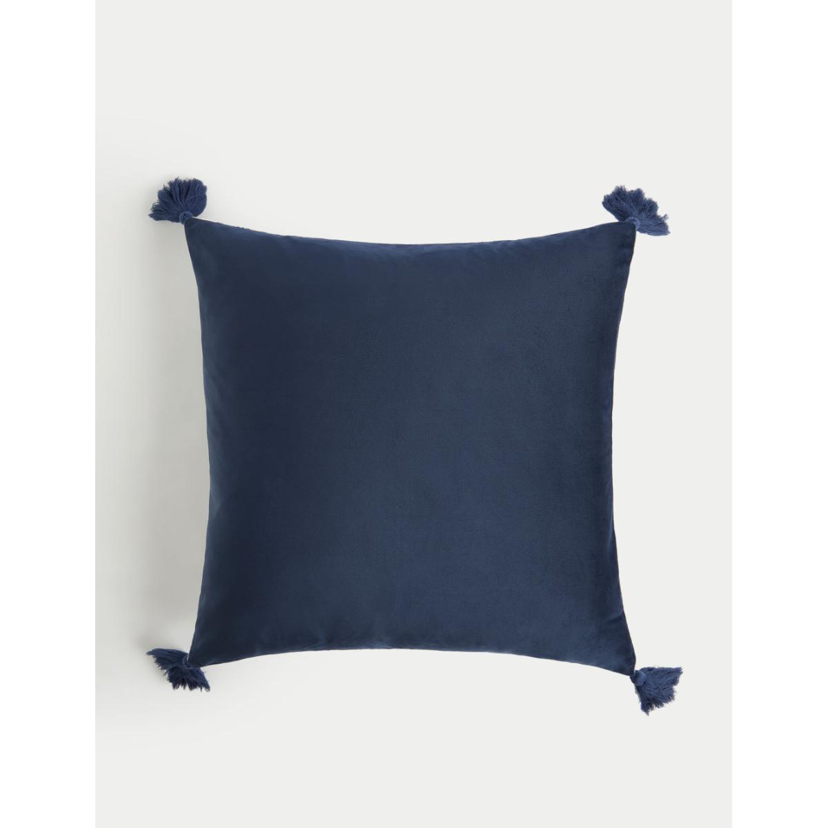 M&S Velvet Floral Tasselled Cushion - Blue Mix, Blue Mix – image 3