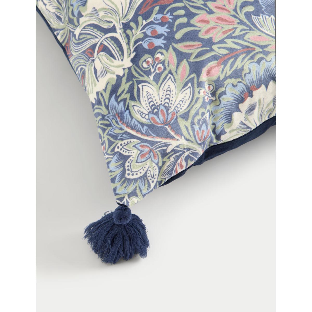 M&S Velvet Floral Tasselled Cushion - Blue Mix, Blue Mix – image 4