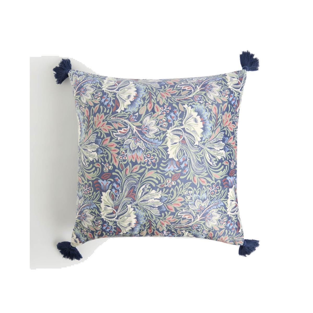 M&S Velvet Floral Tasselled Cushion - Blue Mix, Blue Mix – image 1