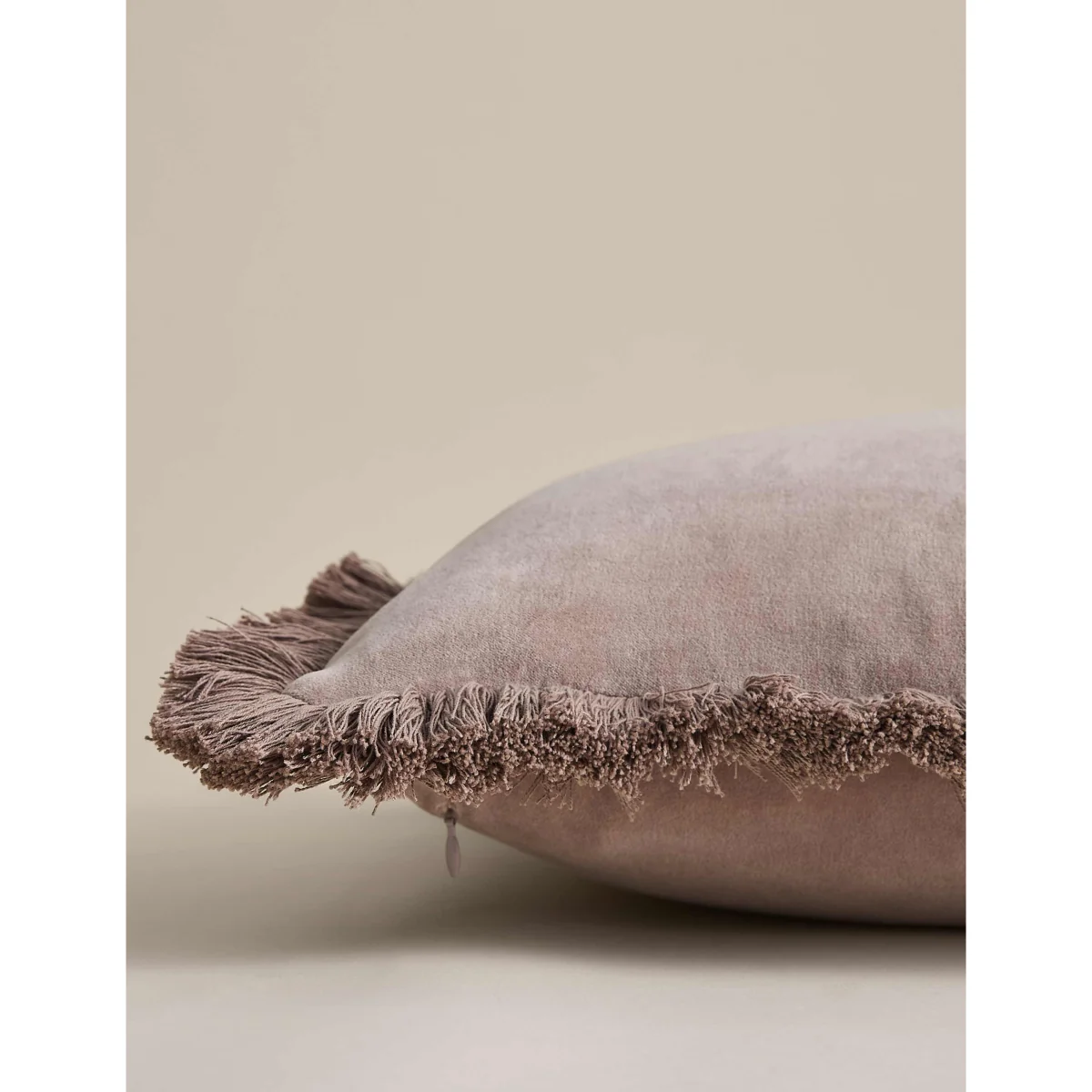 M&S Pure Cotton Velvet Fringed Cushion Putty – image 2