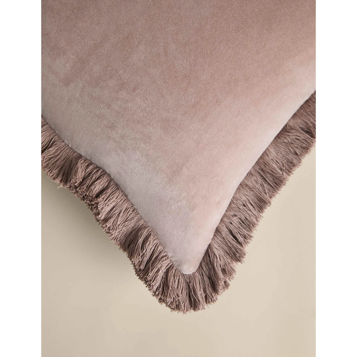 M&S Pure Cotton Velvet Fringed Cushion Putty – image 3