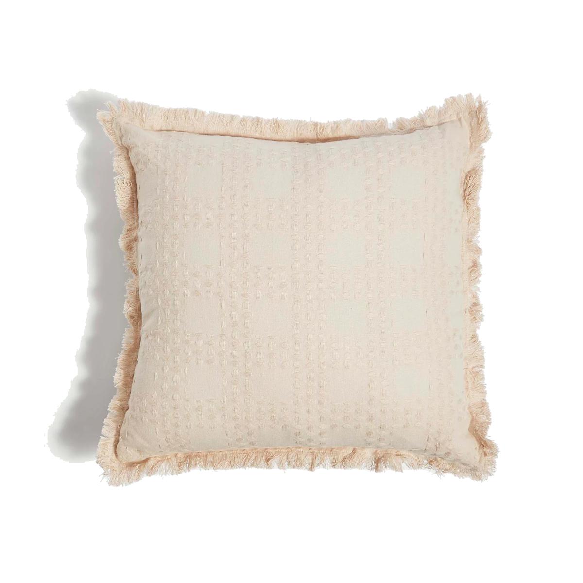 M&S Pure Cotton Checked Textured Cushion - Neutral, Neutral – image 1