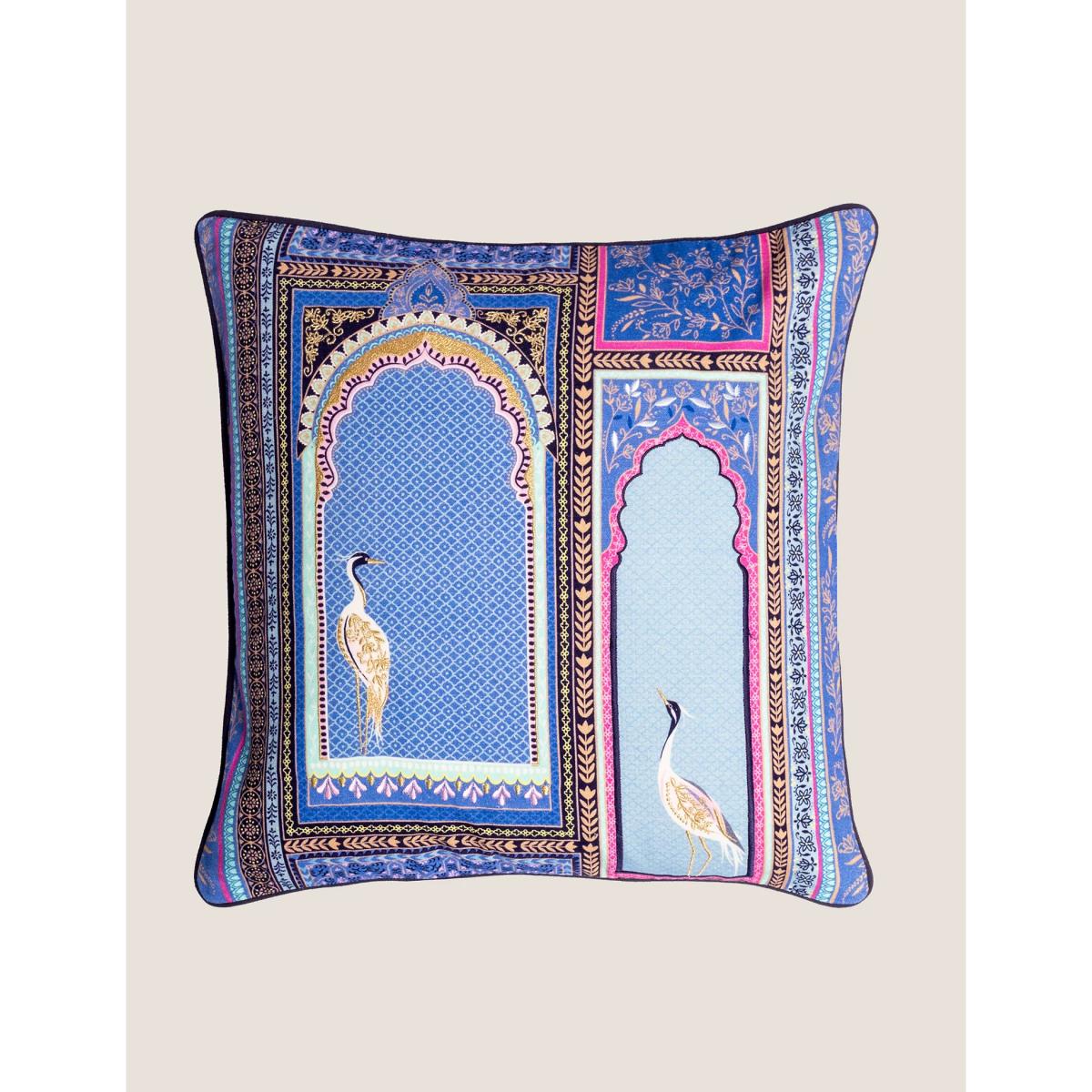 Sara Miller Pure Cotton Lattice Windows Cushion - Blue, Blue – image 2