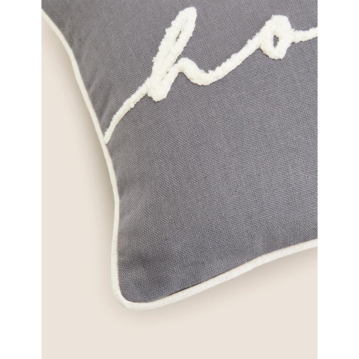 M&S Cotton Home Slogan Small Bolster Cushion - Grey, Grey – image 4