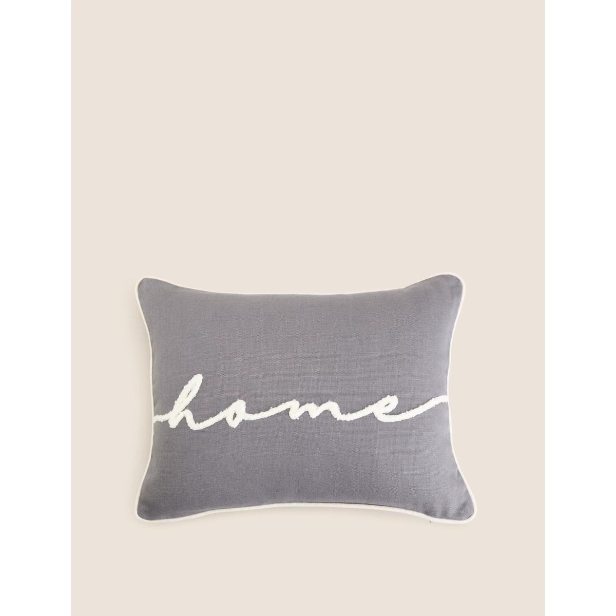M&S Cotton Home Slogan Small Bolster Cushion - Grey, Grey – image 1
