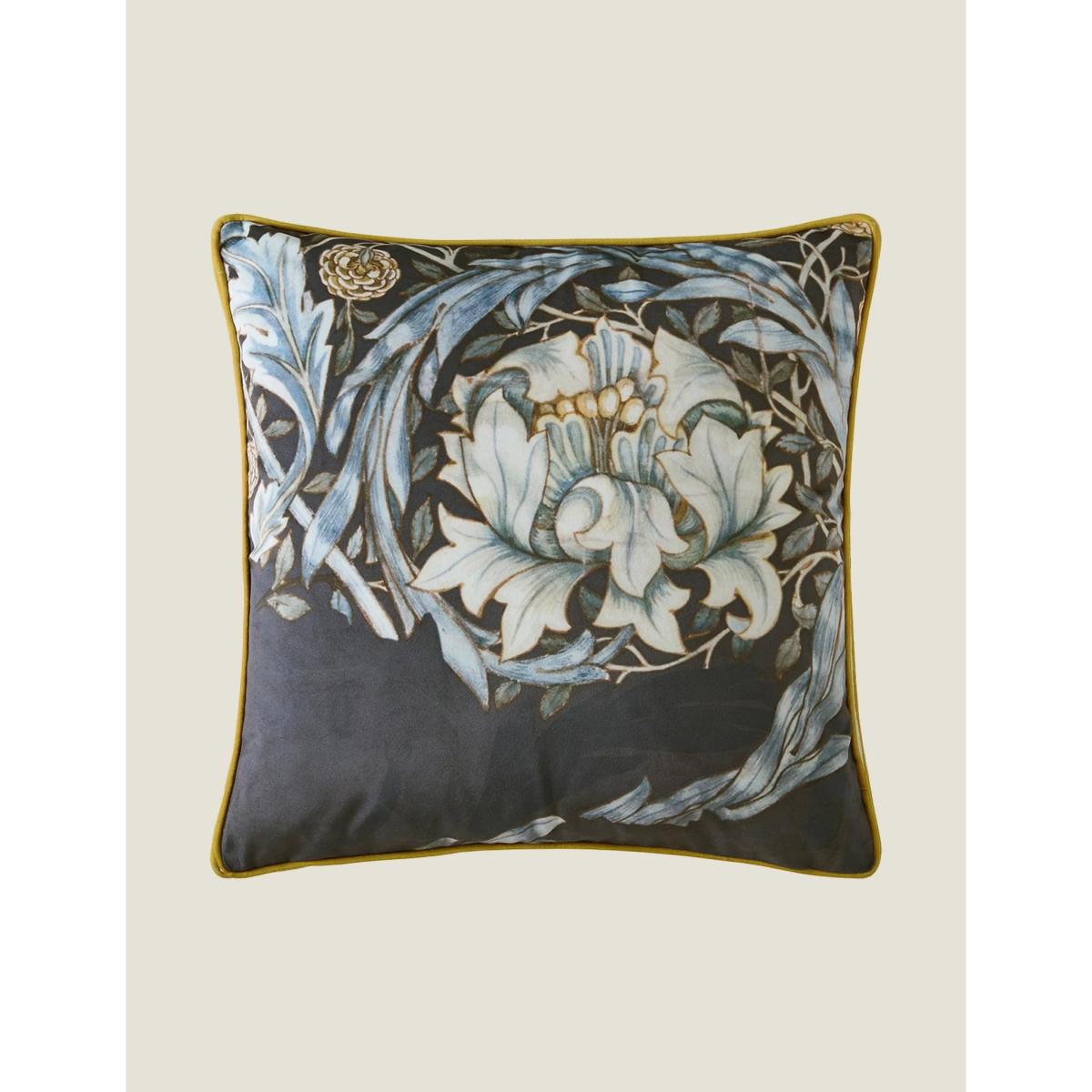 William Morris At Home Velvet African Marigold Piped Cushion - Blue Mix, Blue Mix – image 2