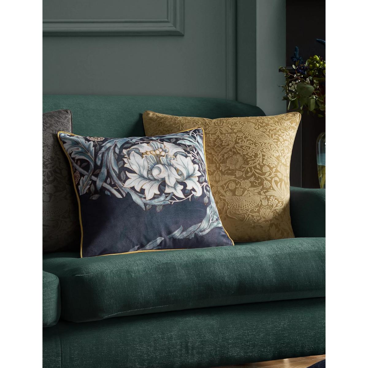 William Morris At Home Velvet African Marigold Piped Cushion - Blue Mix, Blue Mix – image 3