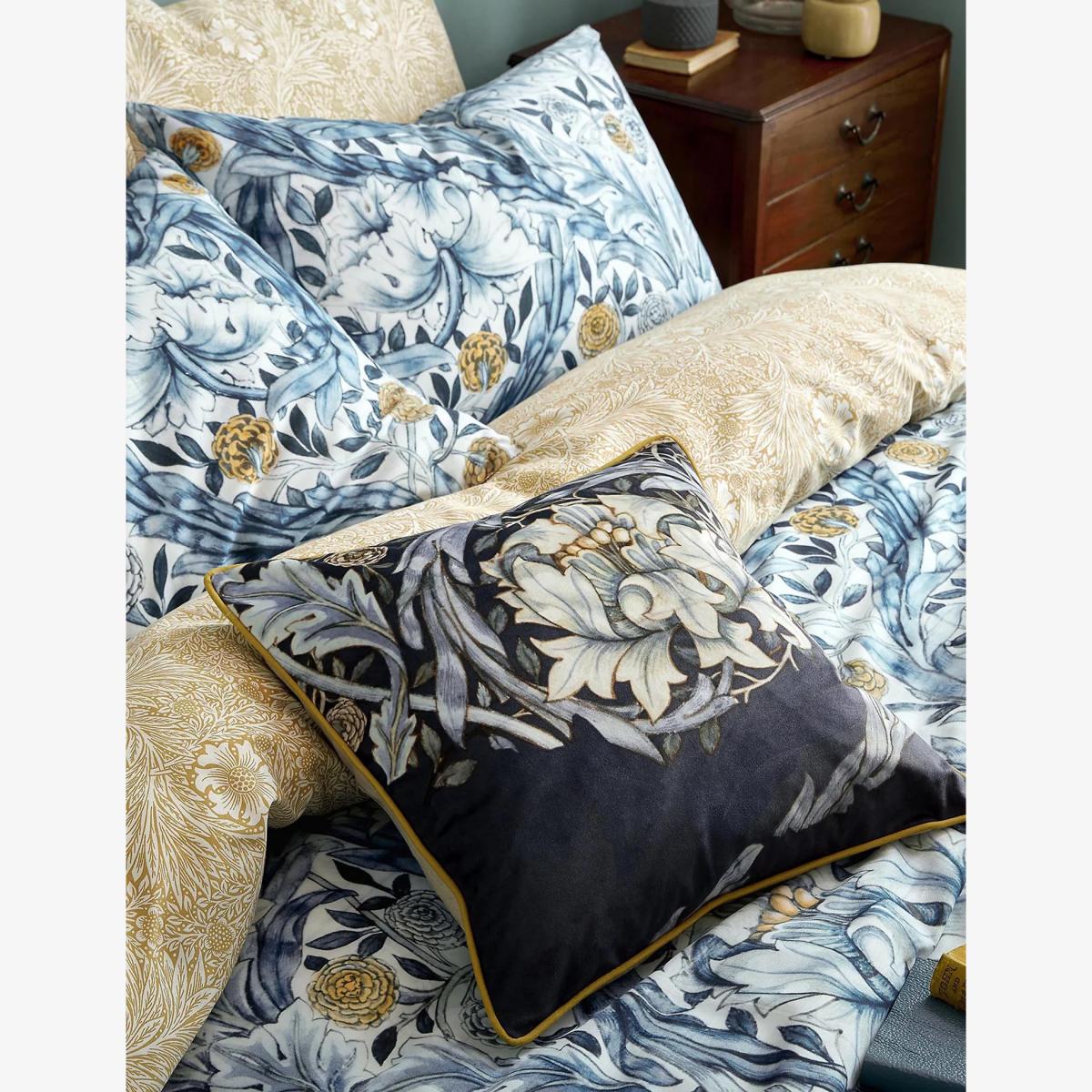William Morris At Home Velvet African Marigold Piped Cushion - Blue Mix, Blue Mix – image 1