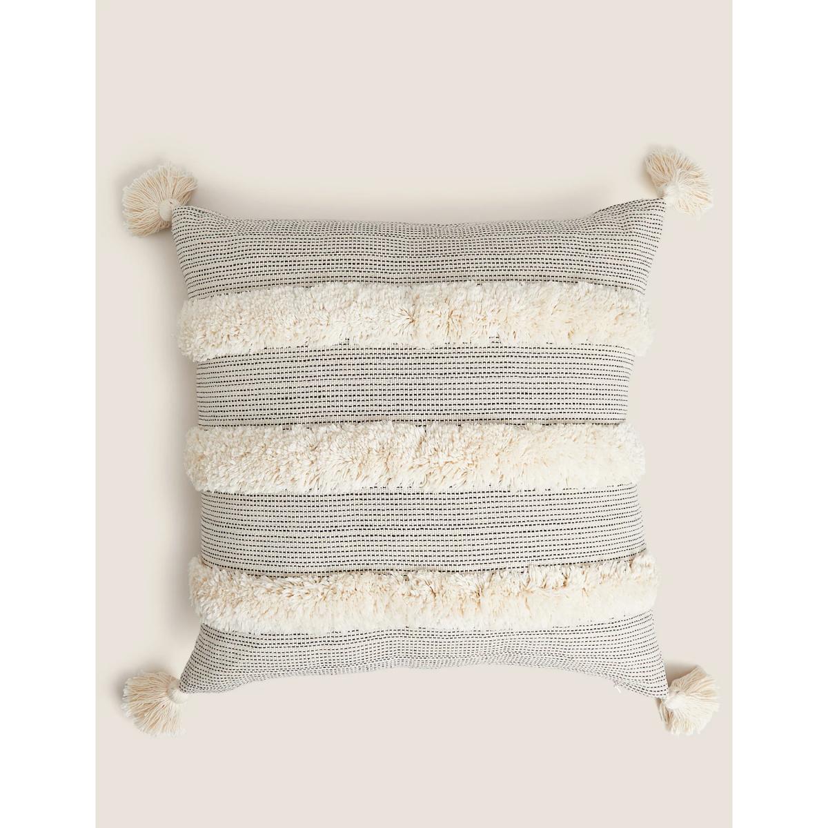 M&S Pure Cotton Tufted Tassel Stripe Cushion - Natural Mix, Natural Mix – image 2