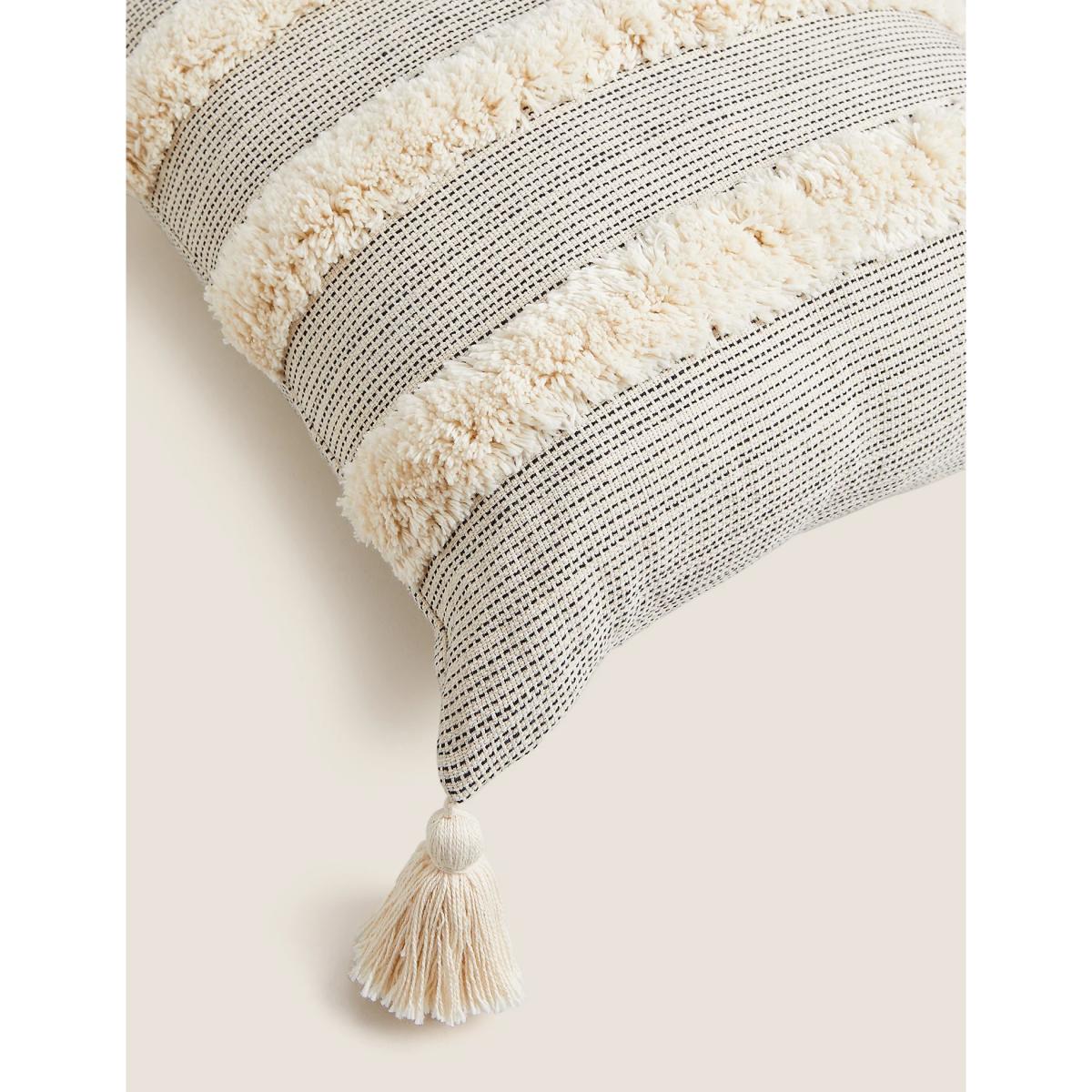 M&S Pure Cotton Tufted Tassel Stripe Cushion - Natural Mix, Natural Mix – image 5