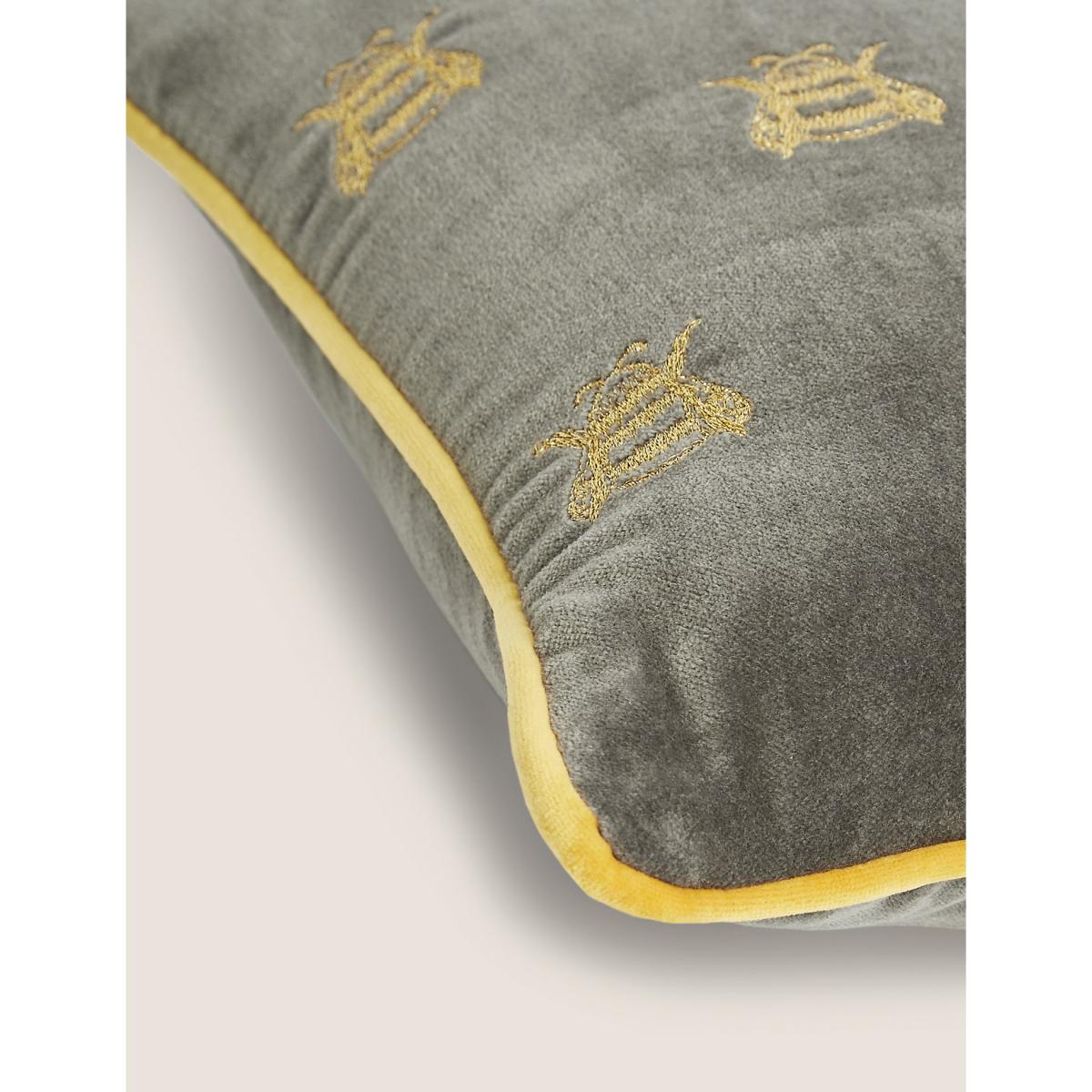 M&S Pure Cotton Velvet Bee Bolster Cushion - Natural, Natural,Mustard,Grey Mix – image 5
