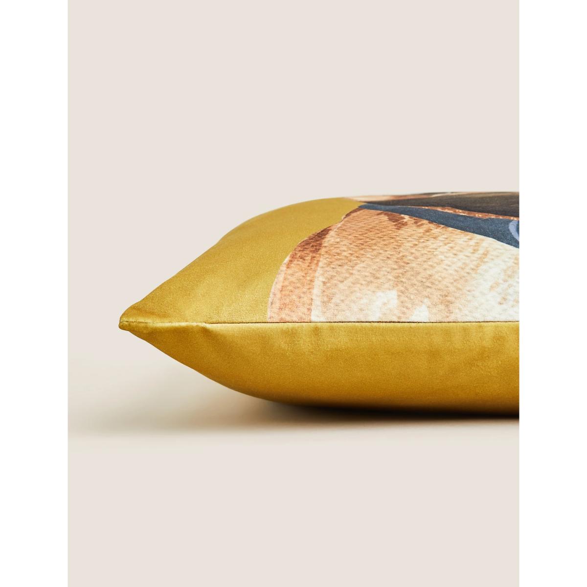 M&S Velvet French Bulldog Printed Cushion - Ochre, Ochre – image 2
