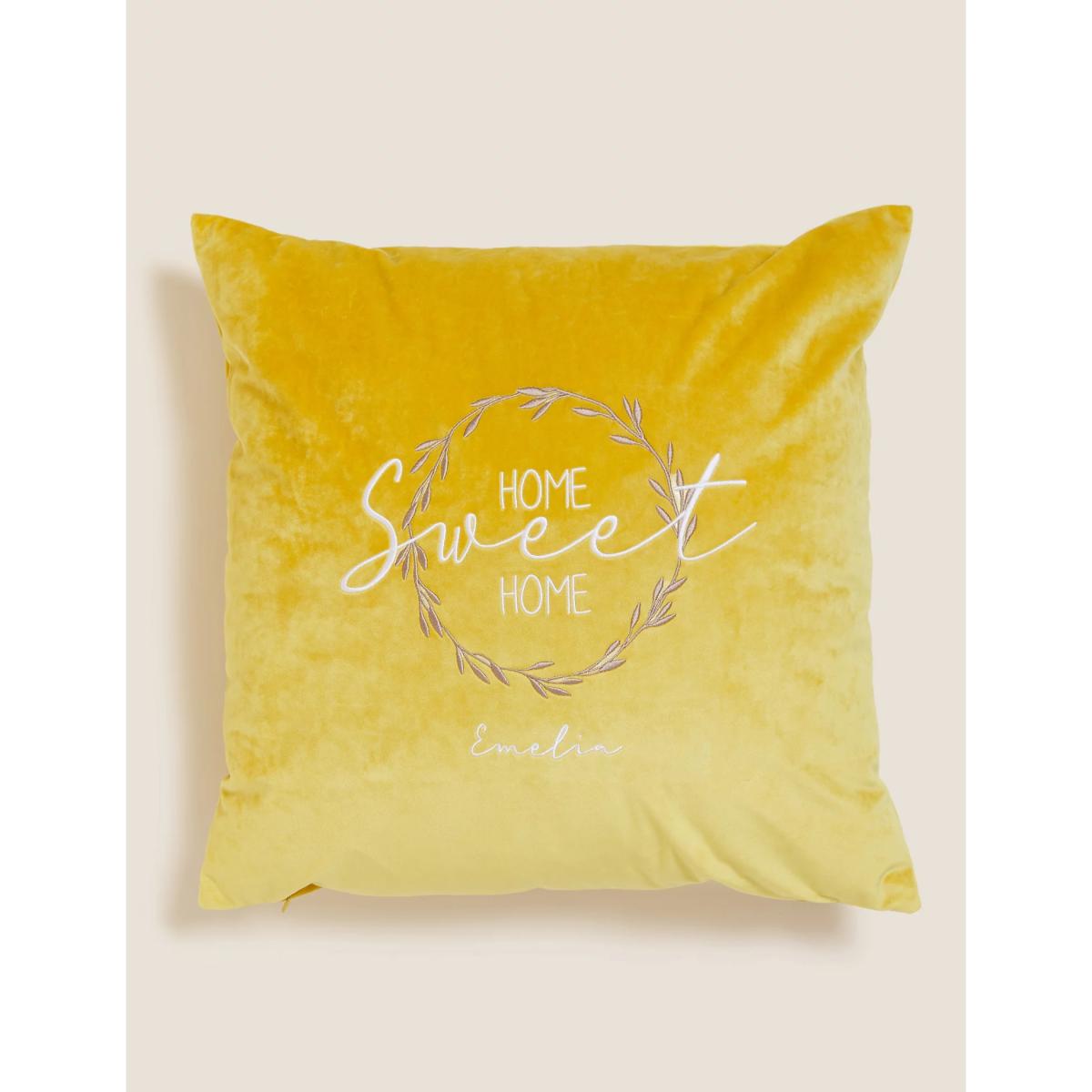 M&S Unisex Personalised Velvet Cushion - Navy, Navy,Dark Ochre – image 2