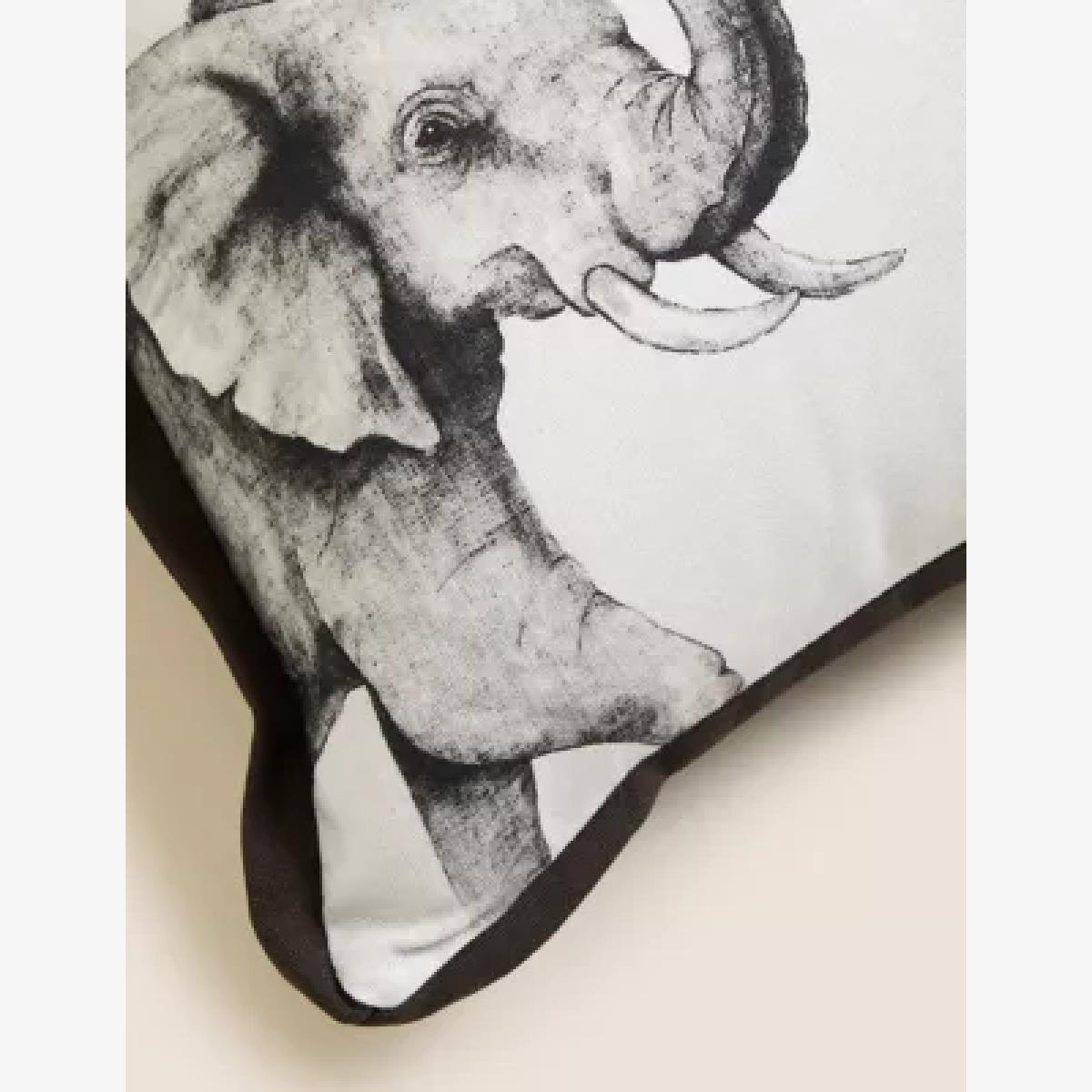 M&S Pure Cotton Elephant Print Bolster Cushion - Charcoal Mix, Charcoal Mix