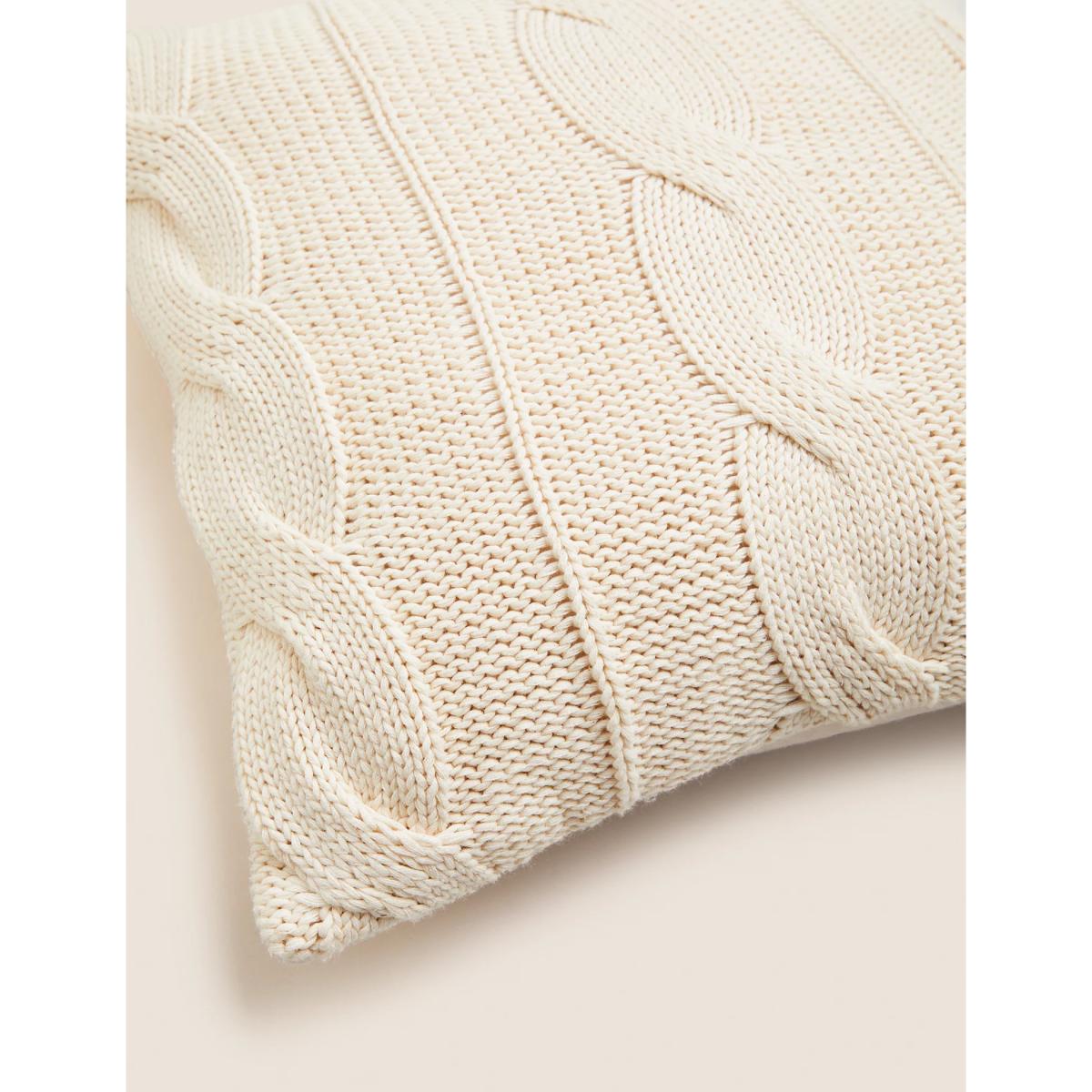 M&S Pure Cotton Cable Knit Cushion - Cream, Cream – image 5