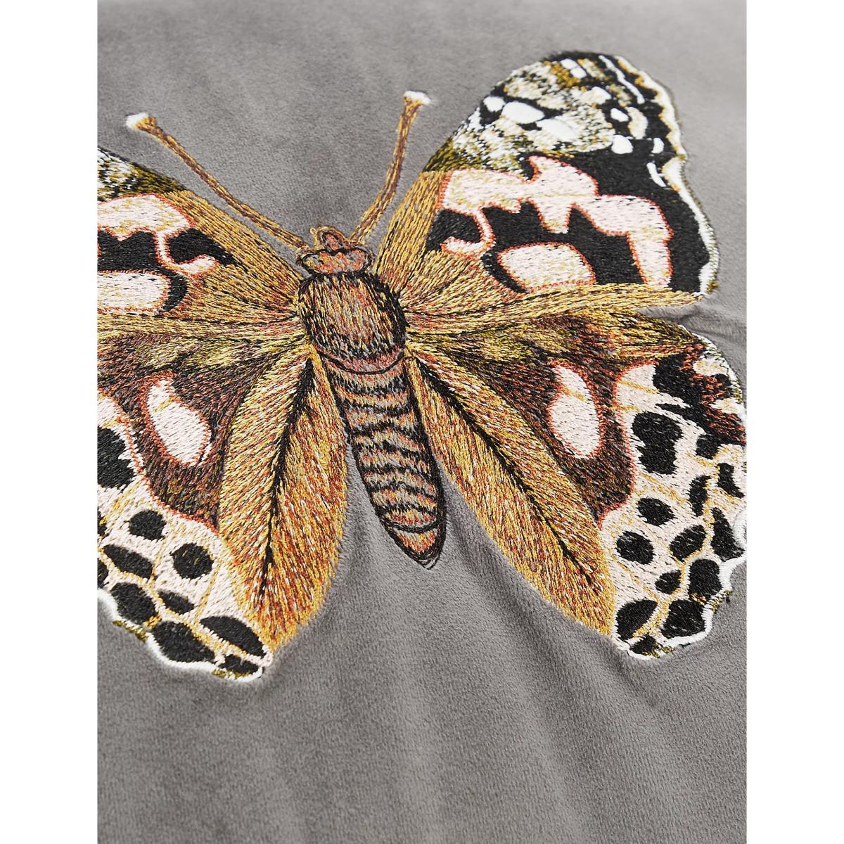 M&S Velvet Butterfly Embroidered Cushion - Silver Grey, Silver Grey,Blush,Ochre – image 3