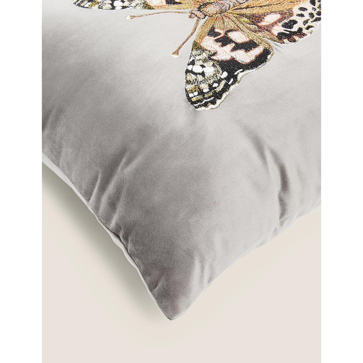 M&S Velvet Butterfly Embroidered Cushion - Silver Grey, Silver Grey,Blush,Ochre – image 4