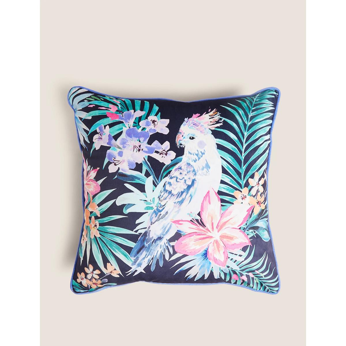 M&S  Velvet Tropical Print Cushion - Navy Mix, Navy Mix – image 2