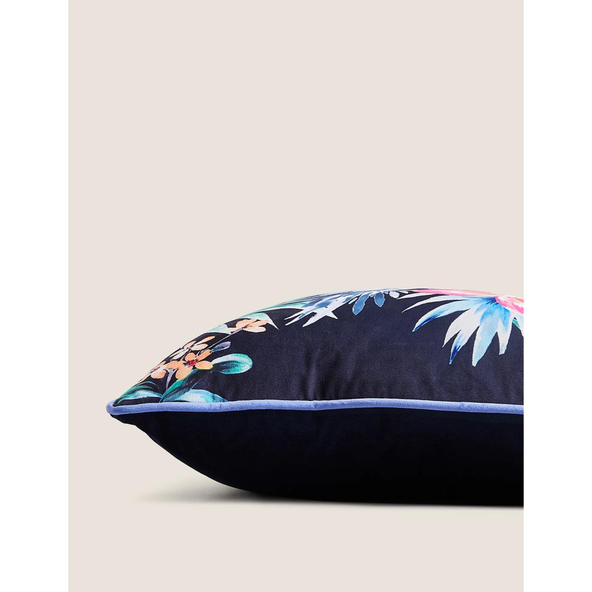 M&S  Velvet Tropical Print Cushion - Navy Mix, Navy Mix – image 3